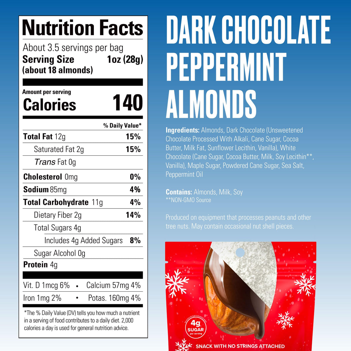 SkinnyDipped Dark Chocolate Peppermint Almonds – Gluten Free Plant Protein Snack (5 x 3.5 oz)