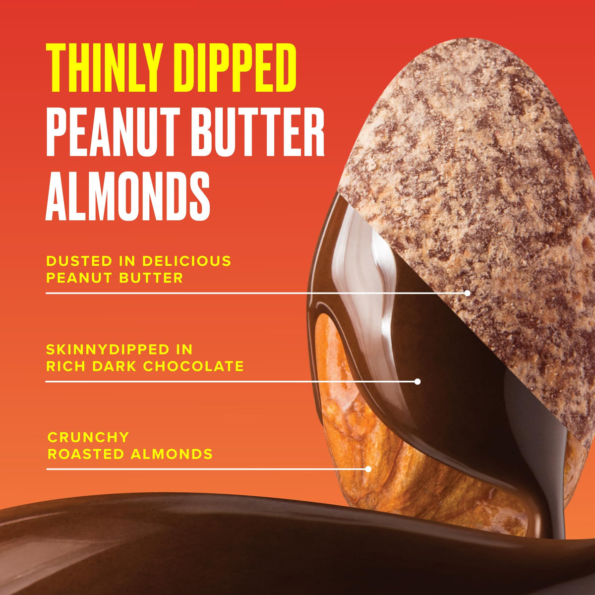 SkinnyDipped Dark Chocolate Peanut Butter Almonds — Low Sugar, Gluten Free, 15-Pack