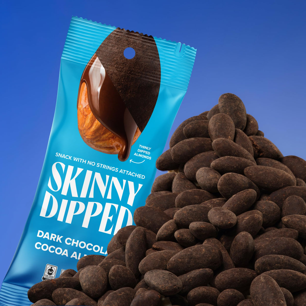 SkinnyDipped Dark Chocolate Cocoa Almonds – Low Sugar, Gluten Free Snack (15 Pack) | SKINNYDIPPED