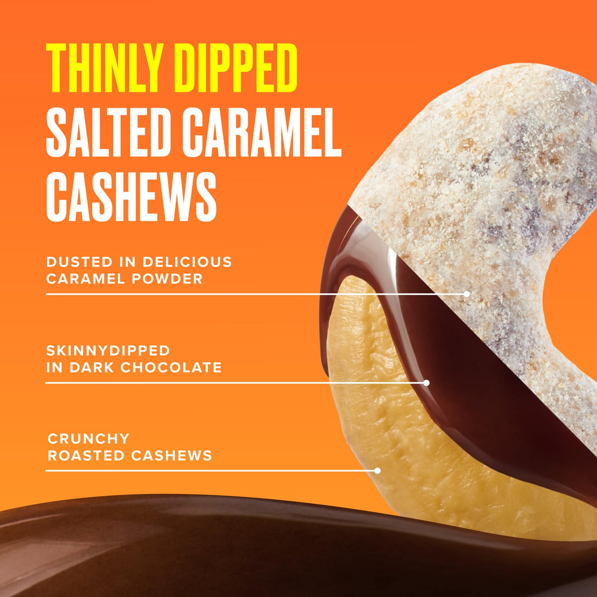SkinnyDipped Salted Caramel Cashews — Gluten Free, Kosher Plant Protein Snack, 3.5oz Bags, Pack of 5