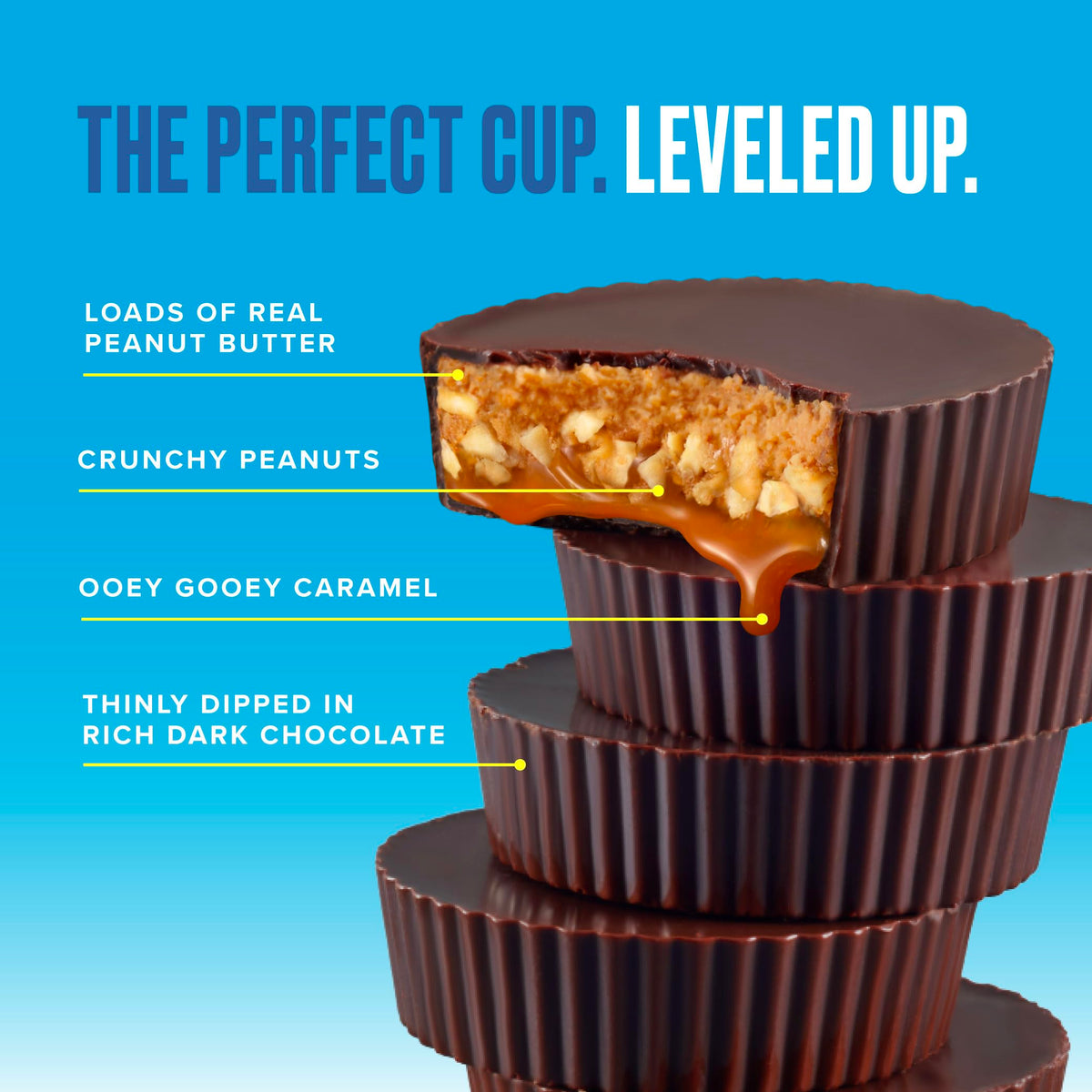 SKINNYDIPPED Caramel Peanut Paradise Cups – 2g Sugar Per Cup, Gluten Free, Low Carb Snack, 3.2oz Bags, Pack of 4 (24 Cups)