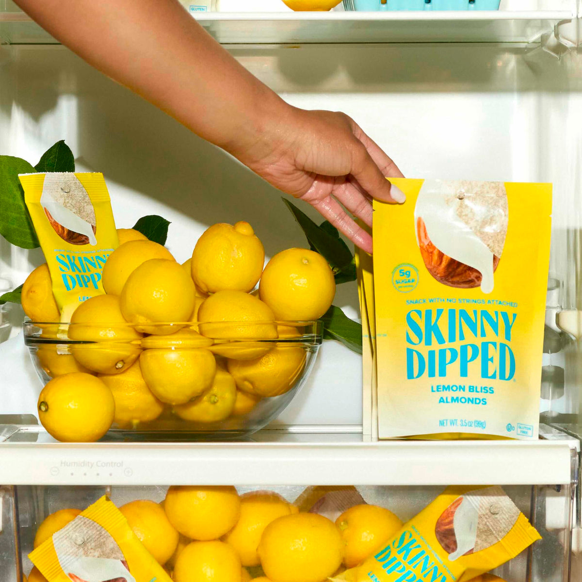 SkinnyDipped Lemon Bliss Almonds – Gluten Free Plant Protein Snack | 3.5 oz Resealable Bags, Pack of 5