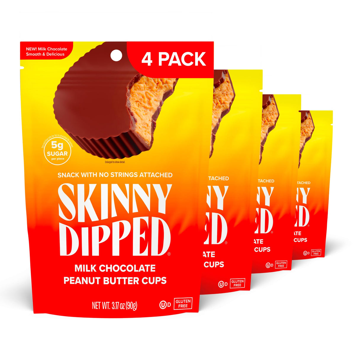 SkinnyDipped Milk Chocolate Peanut Butter Cups – 4g Sugar, Low Carb, Gluten Free, 24 Cups
