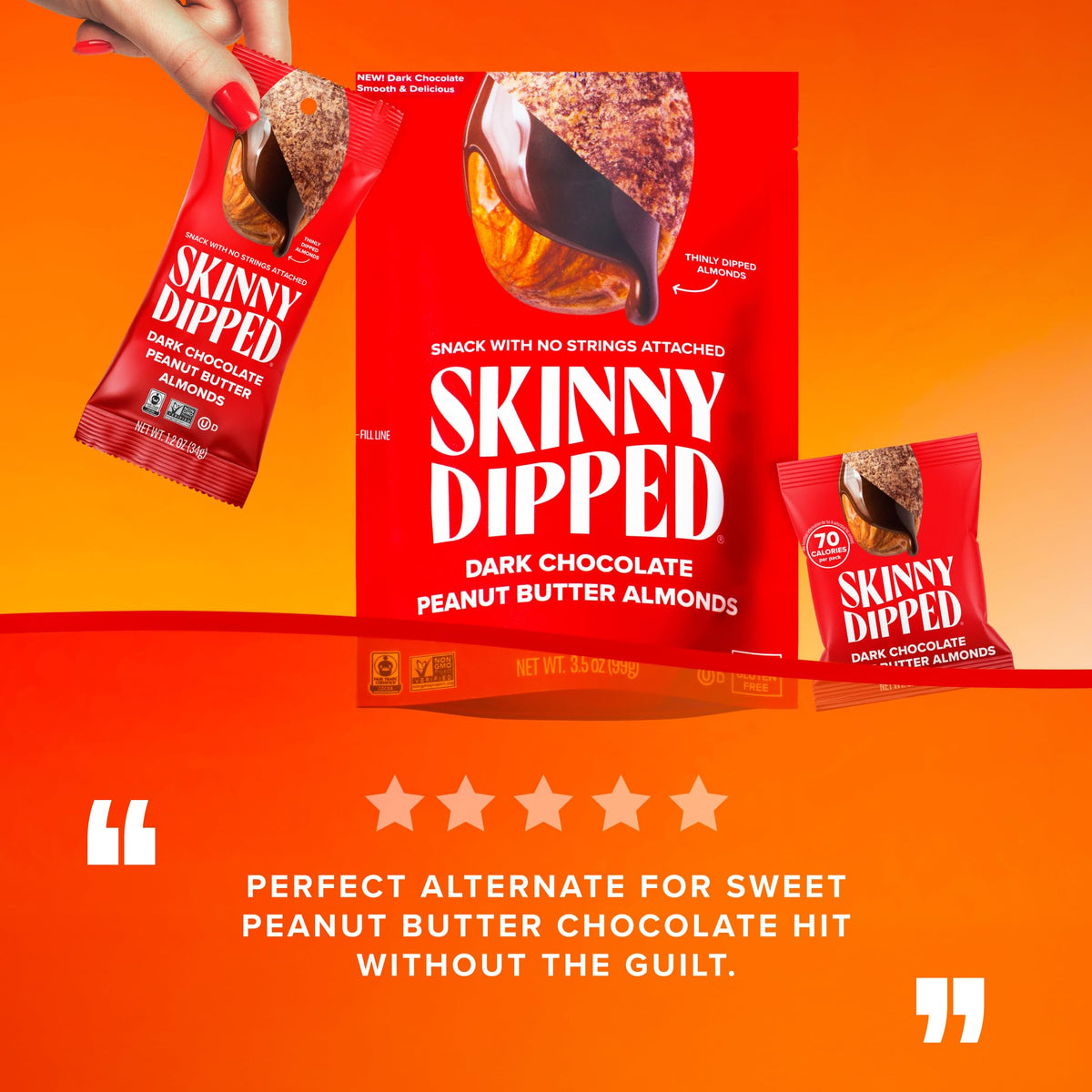 SkinnyDipped Dark Chocolate Peanut Butter Almonds — Low Sugar, Gluten Free, 15-Pack