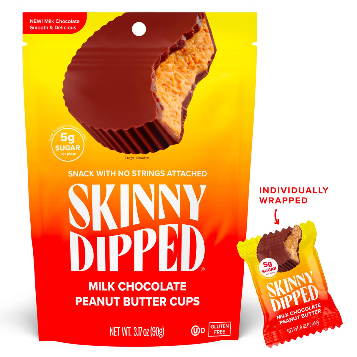SkinnyDipped Milk Chocolate Peanut Butter Cups – 4g Sugar, Low Carb, Gluten Free, 24 Cups