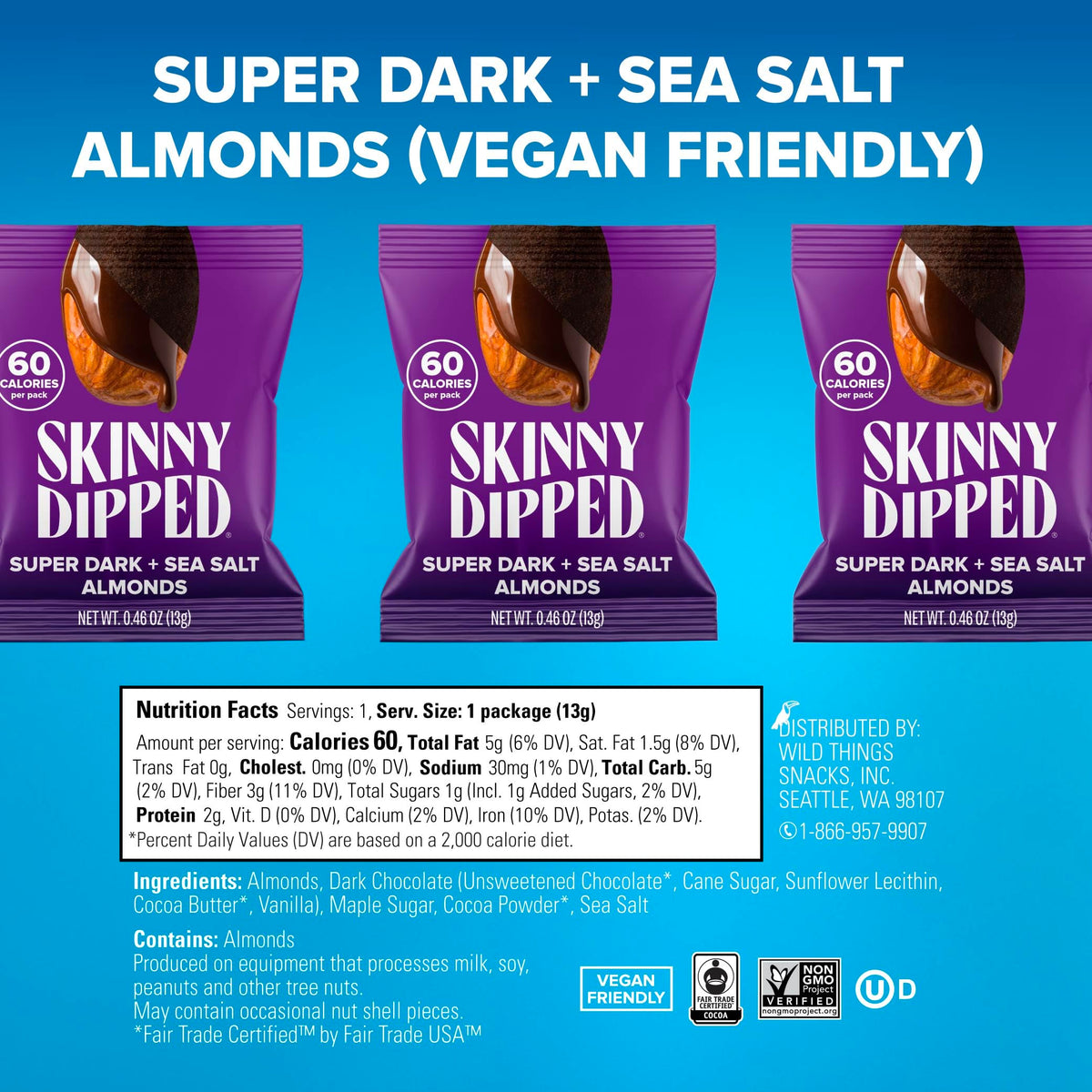 SkinnyDipped Snack Attack Minis Almond Variety Pack – Gluten-Free, Plant Protein, Pack of 25 (0.46 oz each)