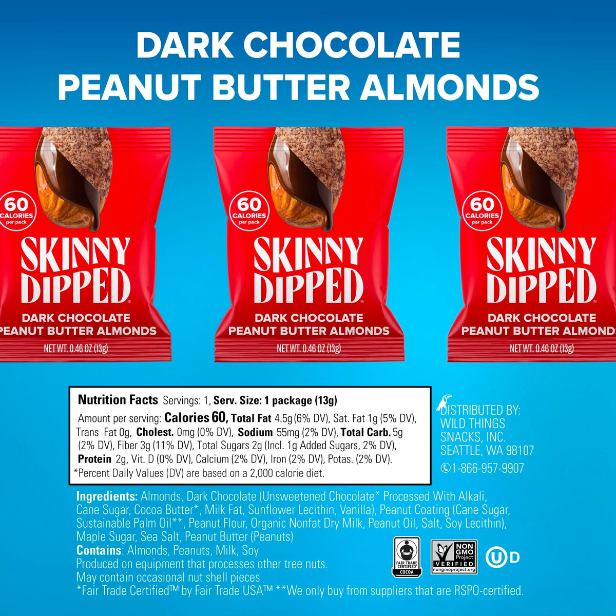 SkinnyDipped Snack Attack Minis Almond Variety Pack – Gluten-Free, Plant Protein, Pack of 25 (0.46 oz each)