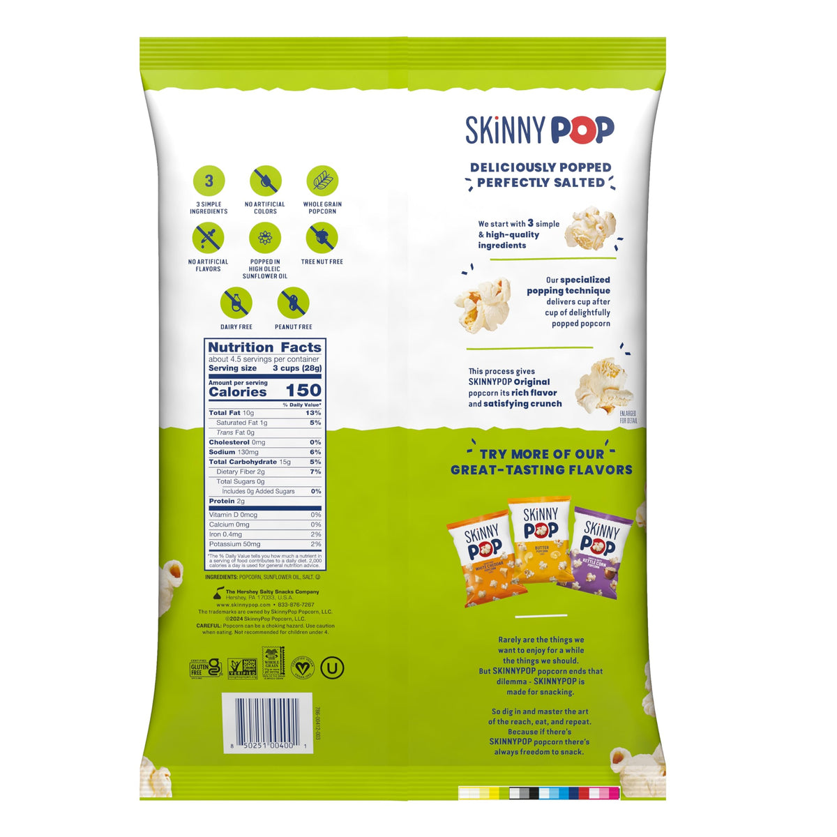 SkinnyPop Original Popcorn — Whole Grain, Dairy-Free, 12-Pack 4.4oz