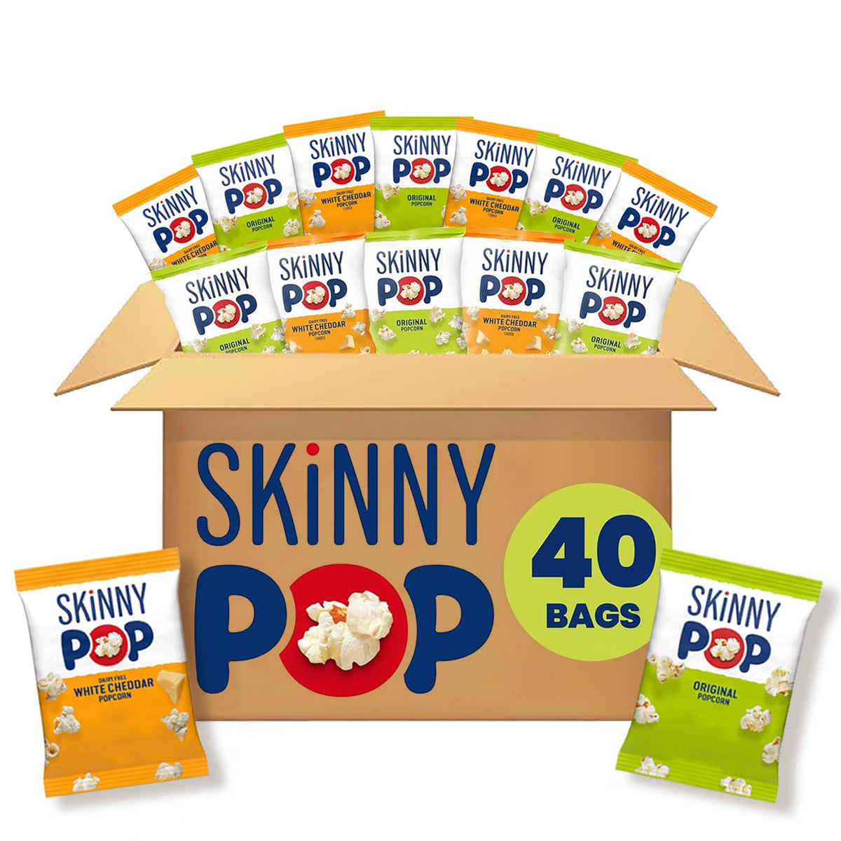 SkinnyPop Popcorn – Original & Dairy-Free White Cheddar Variety Pack, Whole Grain Snack (0.5oz, 40ct)