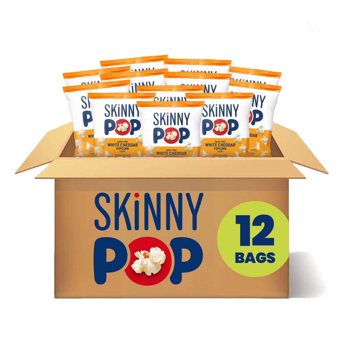 SkinnyPop Popcorn White Cheddar – Dairy-Free Whole Grain Snack, 12 x 1oz