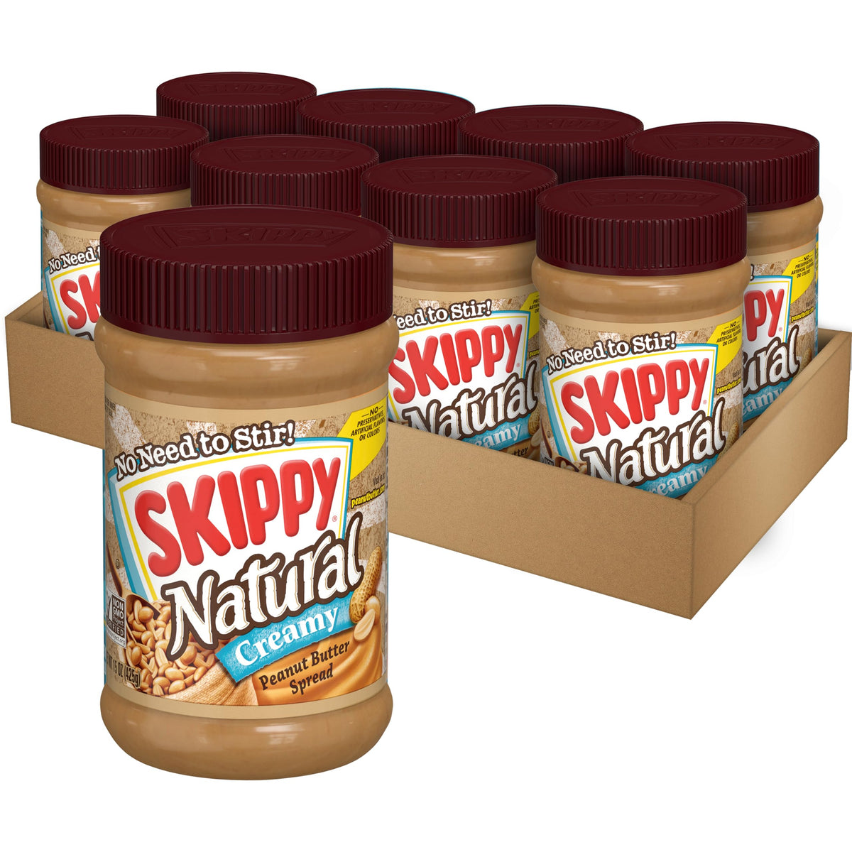 SKIPPY Natural Creamy Peanut Butter Spread – 7 g Protein per Serving, 15 oz (8-Pack)