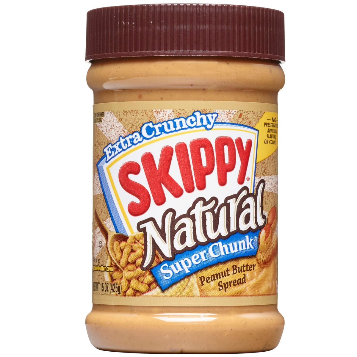 SKIPPY Natural SUPER CHUNK Peanut Butter Spread – 7 g Protein Per Serving, 15 oz (12 Pack)