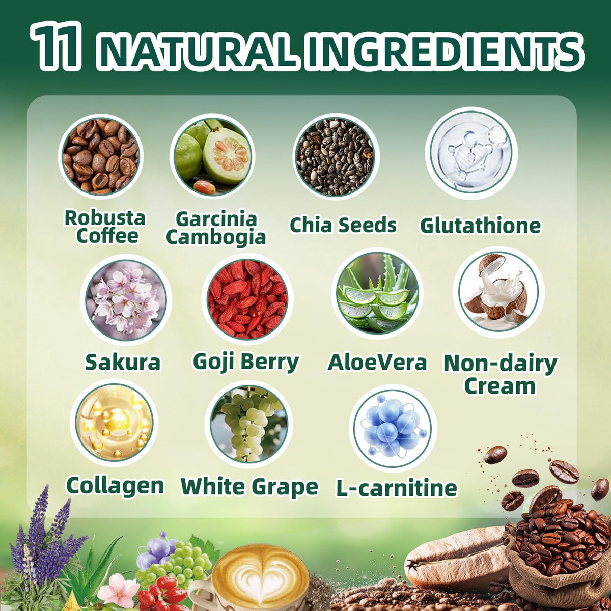 Skiseoy 20x Collagen Chia Coffee — 11-in-1 Mix with L-Glutathione, Vegan, 45 Servings