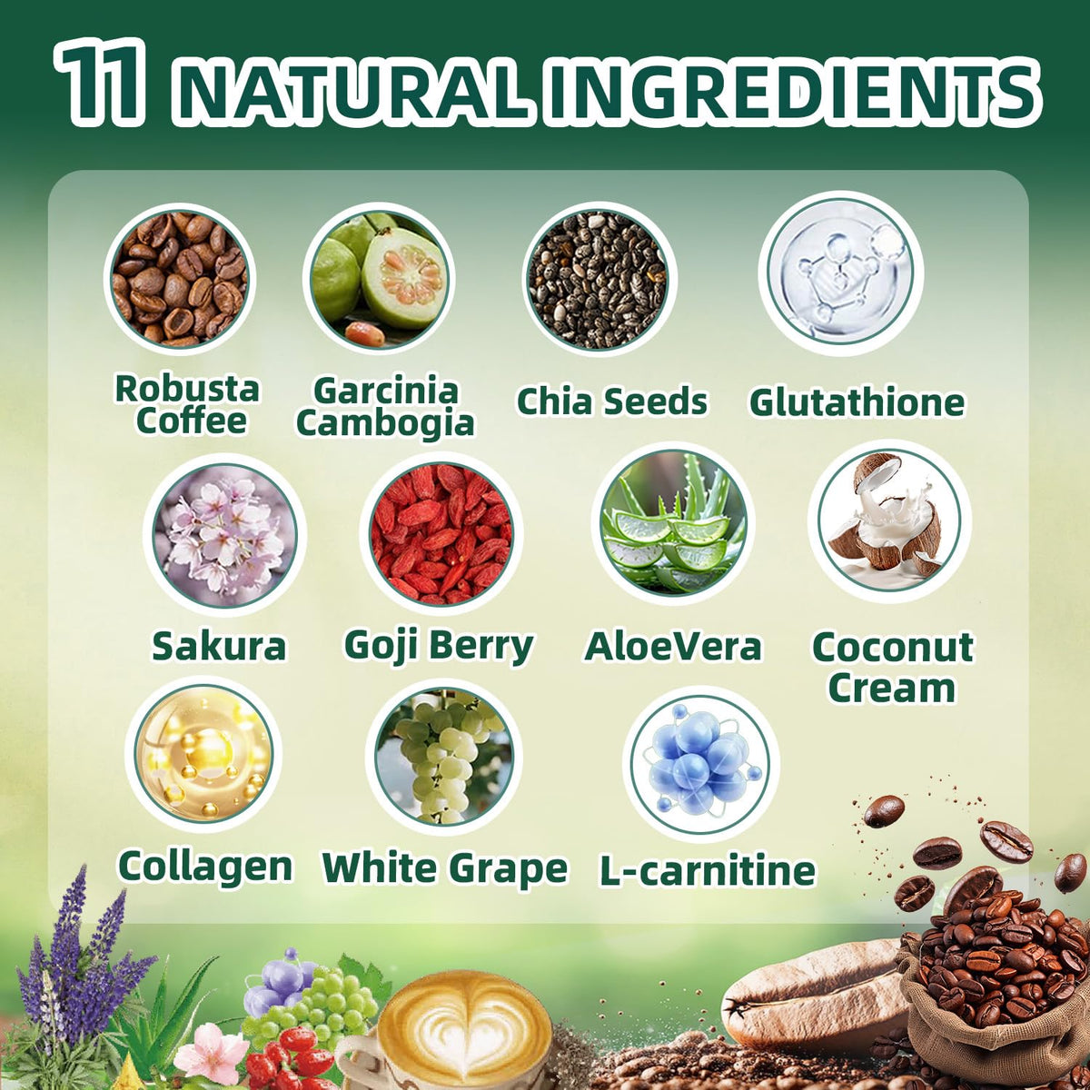 Skiseoy 20x Collagen Chia Coffee – 11-in-1 Blend with Collagen & Chia, L-Glutathione, 45 Servings