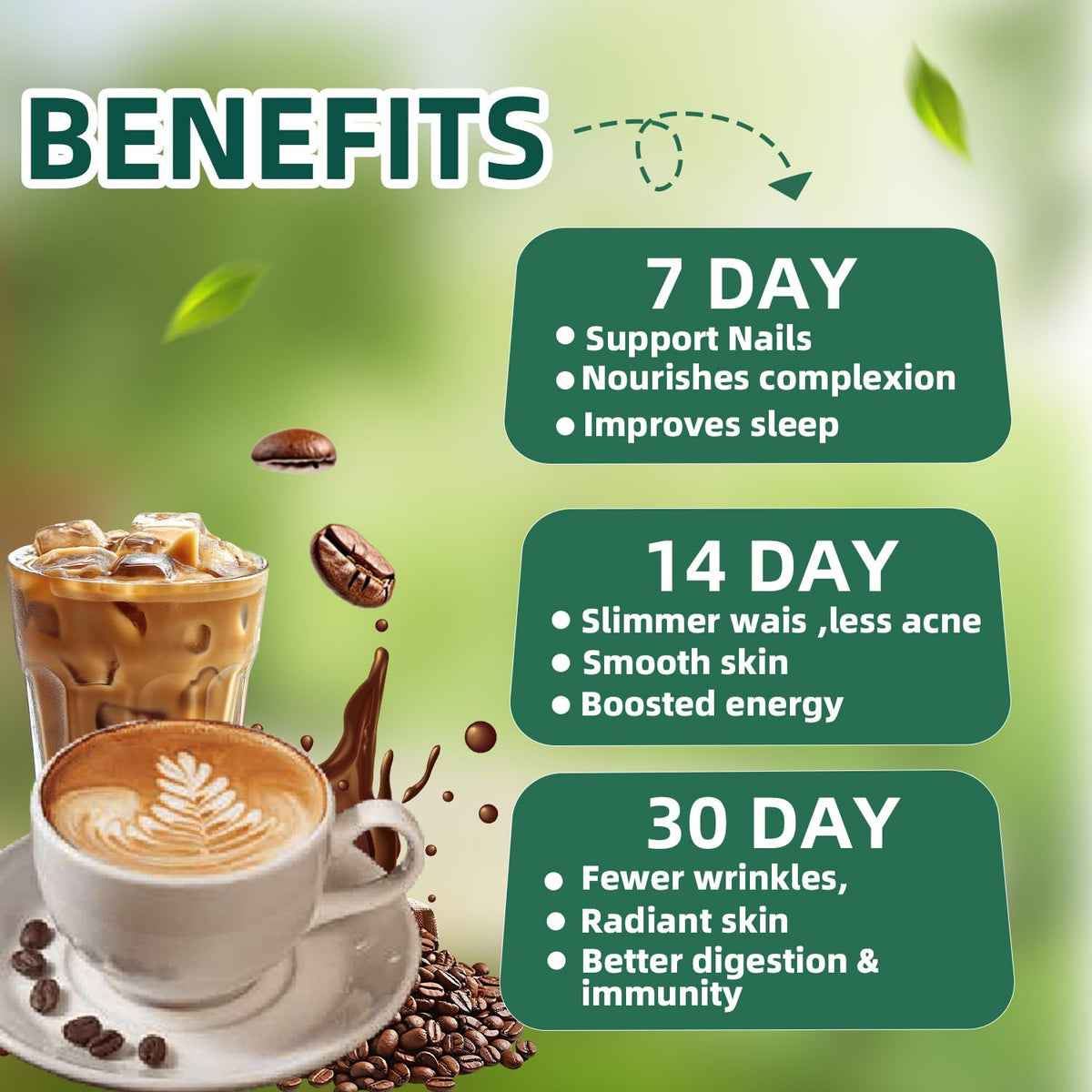 Skiseoy 20x Collagen Chia Coffee – 11-in-1 Blend with Collagen & Chia, L-Glutathione, 45 Servings
