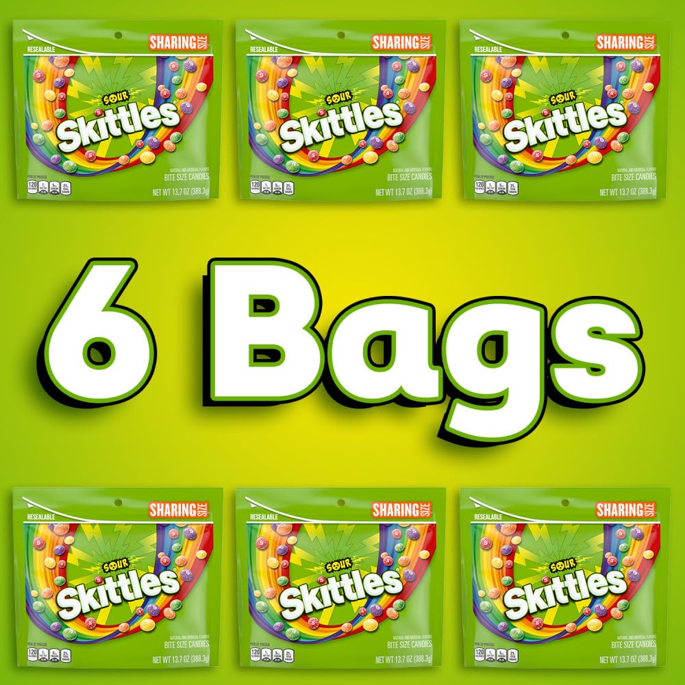 SKITTLES Sour Chewy Candy – Bulk 6-Pack Sharing Size, 13.7 oz Each | Five Tangy Flavors