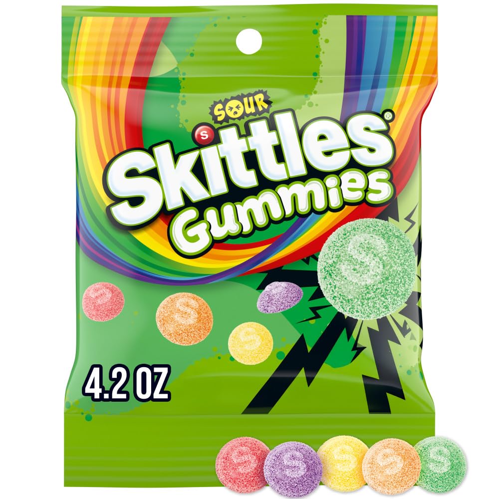 SKITTLES Sour Gummy Candy Bulk Pack – 12 Bags of 4.2 oz Each | Tart, Fruity Chewy Treats