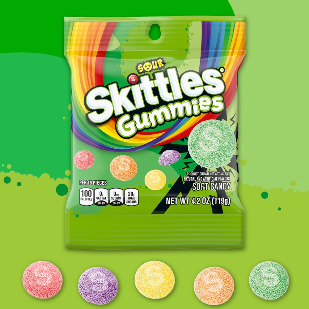 SKITTLES Sour Gummy Candy Bulk Pack – 12 Bags of 4.2 oz Each | Tart, Fruity Chewy Treats