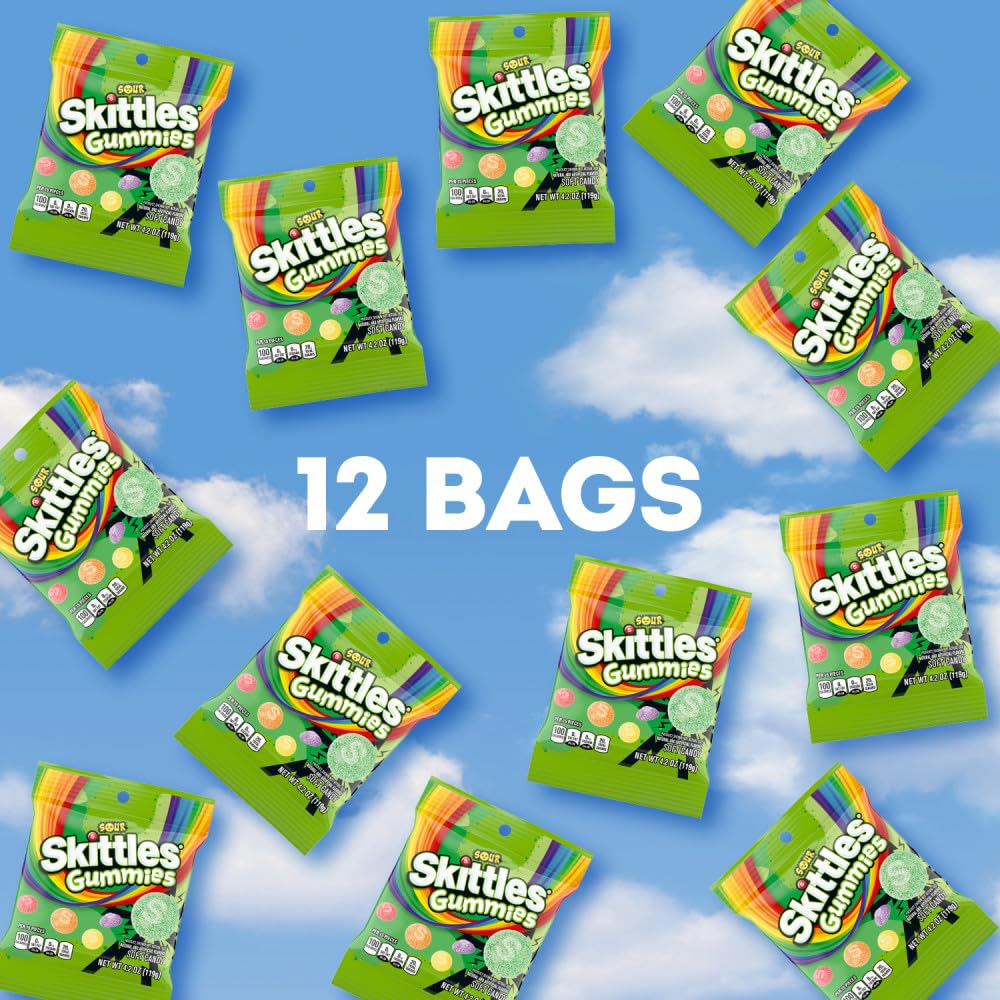 SKITTLES Sour Gummy Candy Bulk Pack – 12 Bags of 4.2 oz Each | Tart, Fruity Chewy Treats