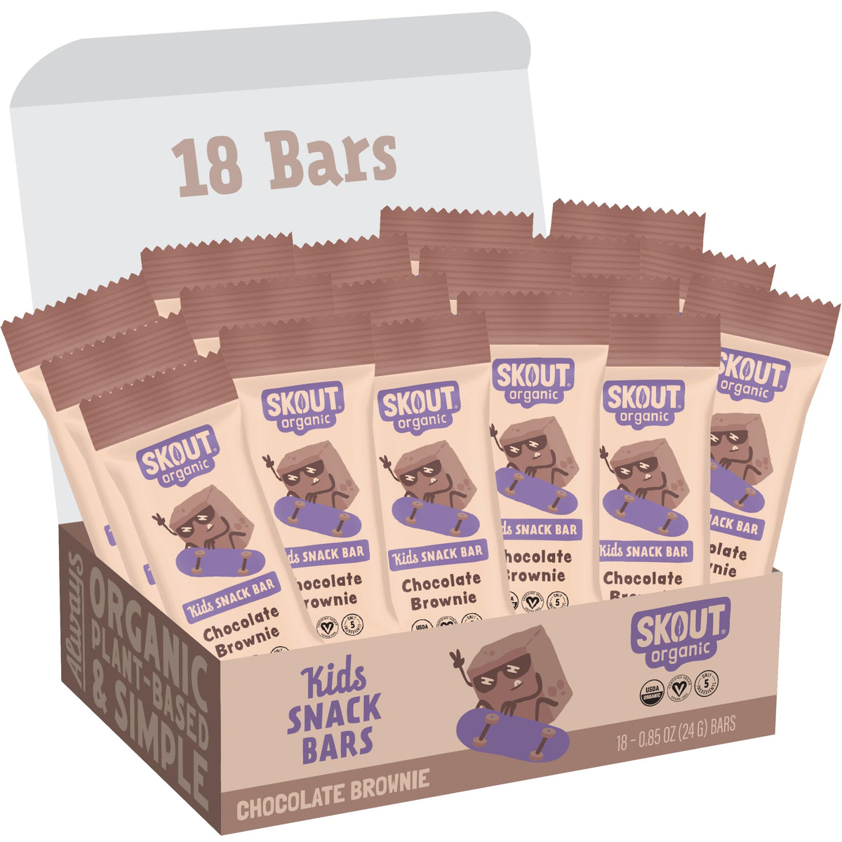 Skout Organic Chocolate Brownie Kids Snack Bars (18 Pack) | No Refined Sugar, Vegan & Gluten-Free