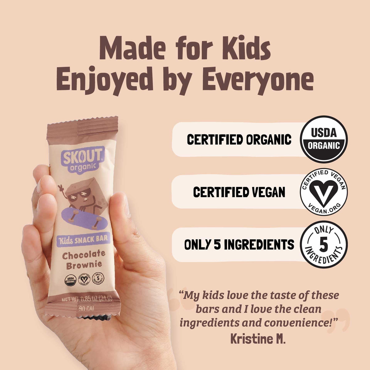 Skout Organic Chocolate Brownie Kids Snack Bars (18 Pack) | No Refined Sugar, Vegan & Gluten-Free