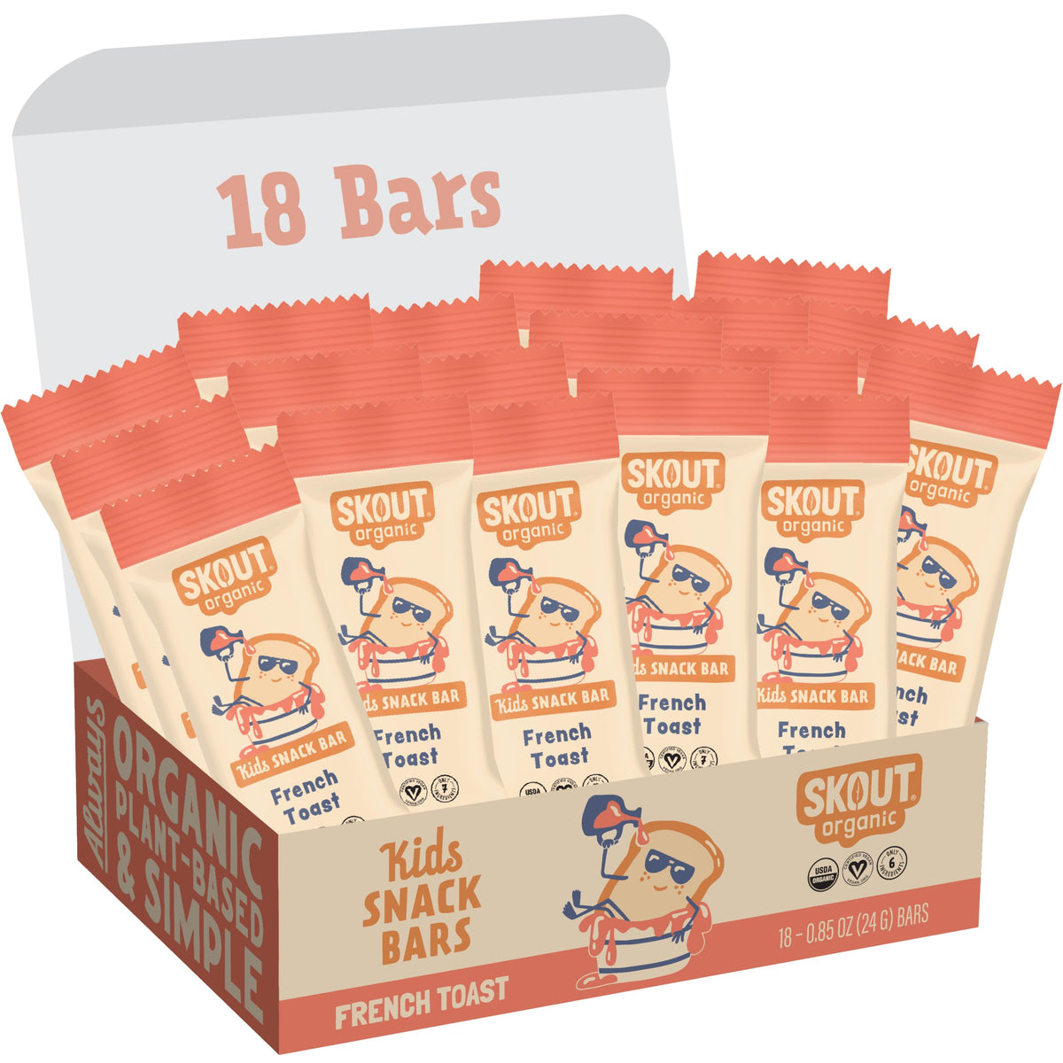 Skout Organic French Toast Kids Snack Bars (18 Pack) – Plant-Based, Gluten & Allergen Free