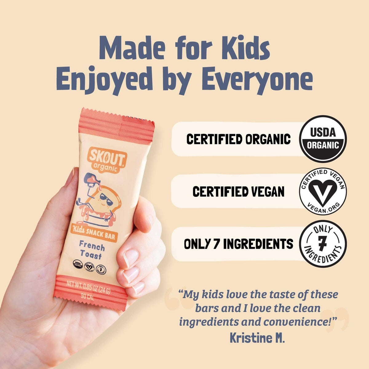 Skout Organic French Toast Kids Snack Bars (18 Pack) – Plant-Based, Gluten & Allergen Free