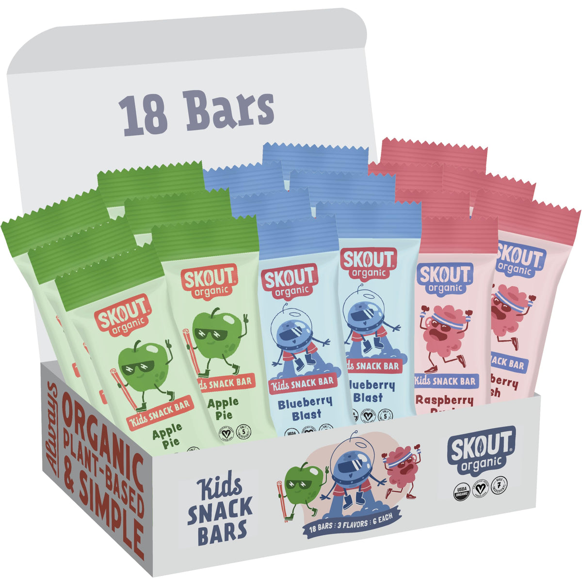 Skout Organic Kids Bars Fruit Variety Pack (18 Bars) – Plant-Based, No Refined Sugar, Vegan, Gluten & Soy Free
