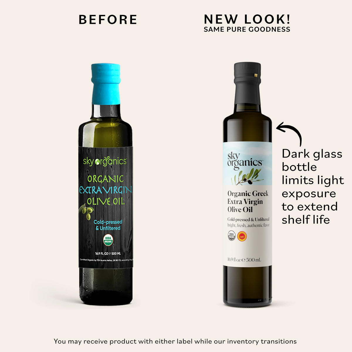 Sky Organics Organic Extra Virgin Olive Oil – 16.9 fl oz, Cold Pressed & Unfiltered, Greek Sourced, Kosher, Vegan