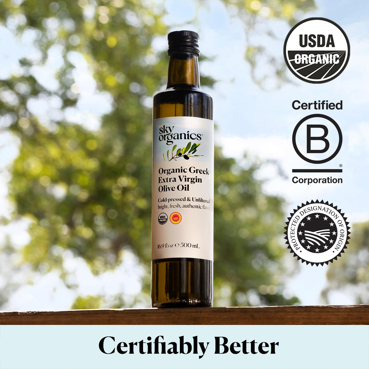 Sky Organics Organic Extra Virgin Olive Oil – 16.9 fl oz, Cold Pressed & Unfiltered, Greek Sourced, Kosher, Vegan