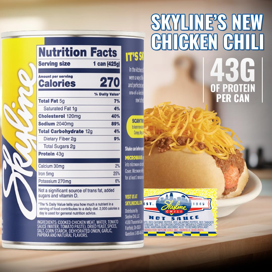 Skyline Chicken Chili Bundle - 4x15 oz Cans + 8 Hot Sauce Packets