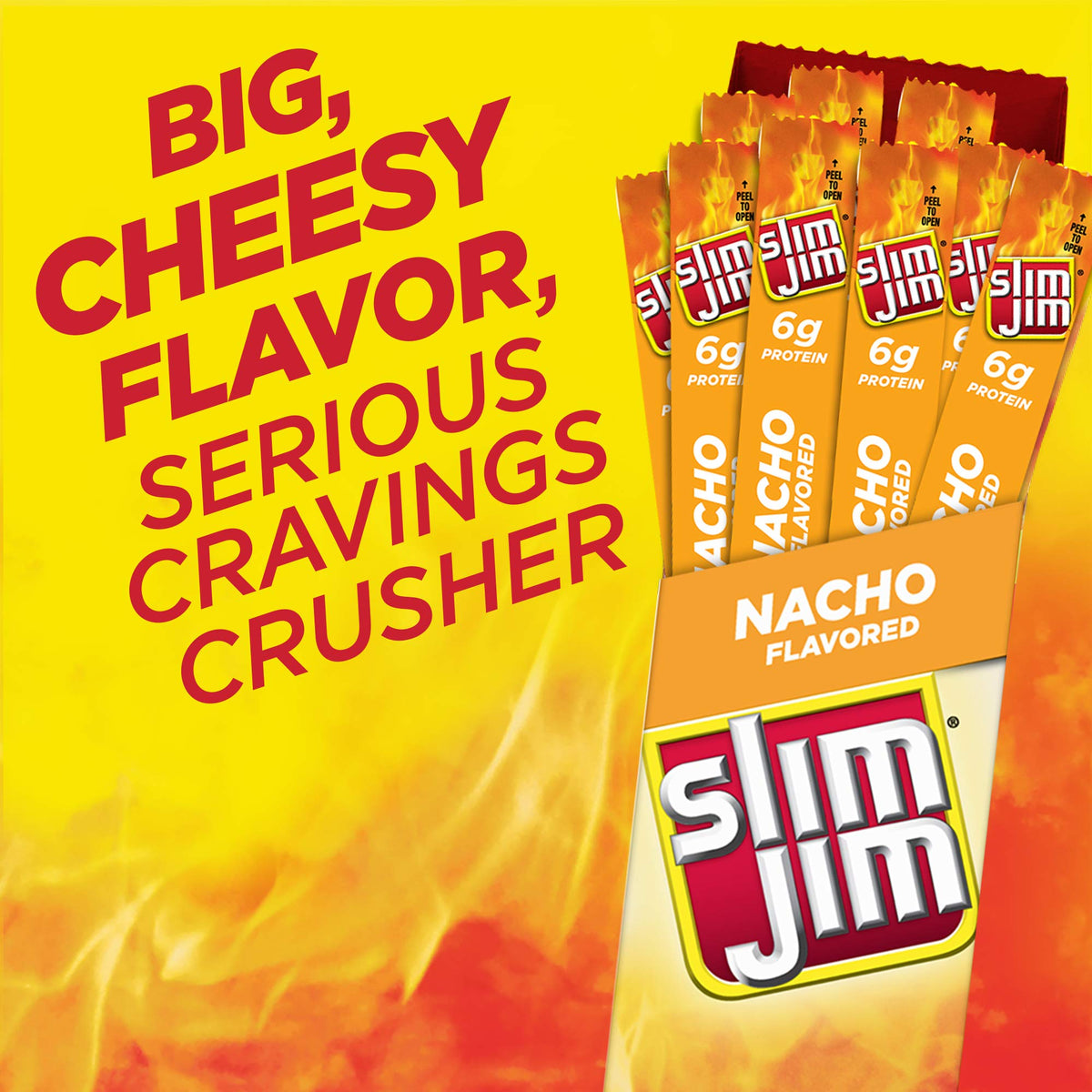 Slim Jim Giant Nacho Flavor Smoked Meat Sticks – 6g Protein per Stick, 0.97 oz (24 Count)
