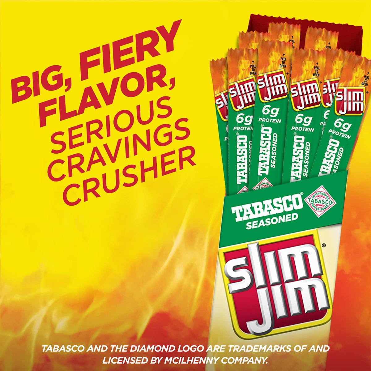 Slim Jim Giant Tabasco Smoked Meat Sticks – 24 Count, 6 g Protein per Stick