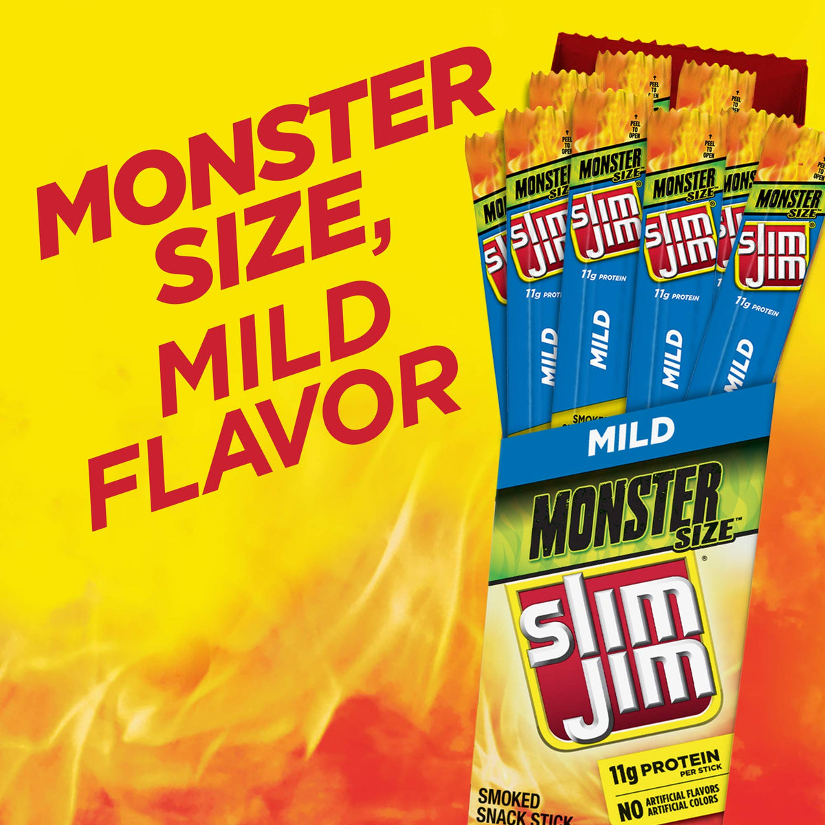 Slim Jim Monster Mild Smoked Meat Sticks – 11 g Protein, 18 Count (1.94 oz each)