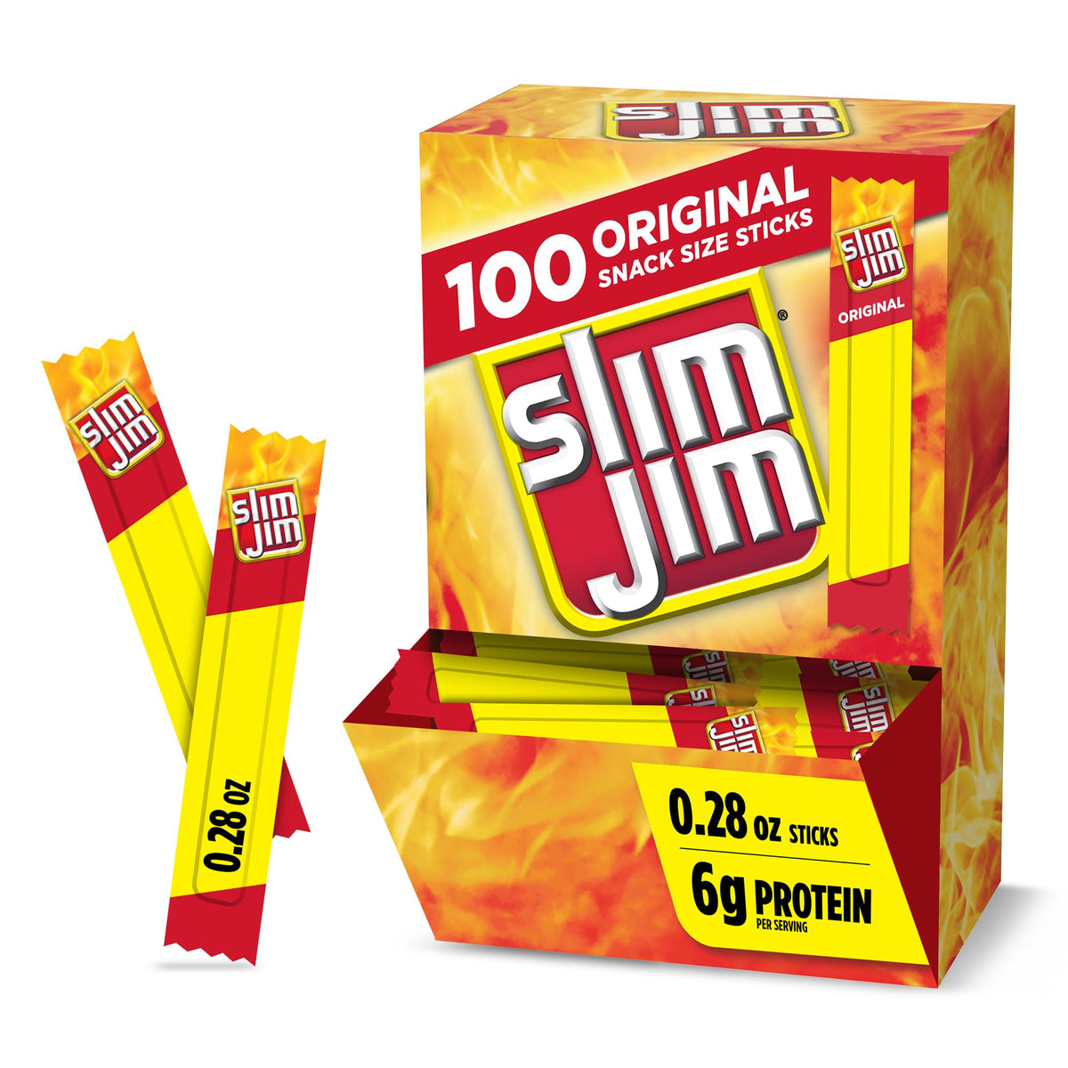 Slim Jim Smoked Meat Sticks Original – 6g Protein, Snack Size Pack of 2 (100 sticks each)
