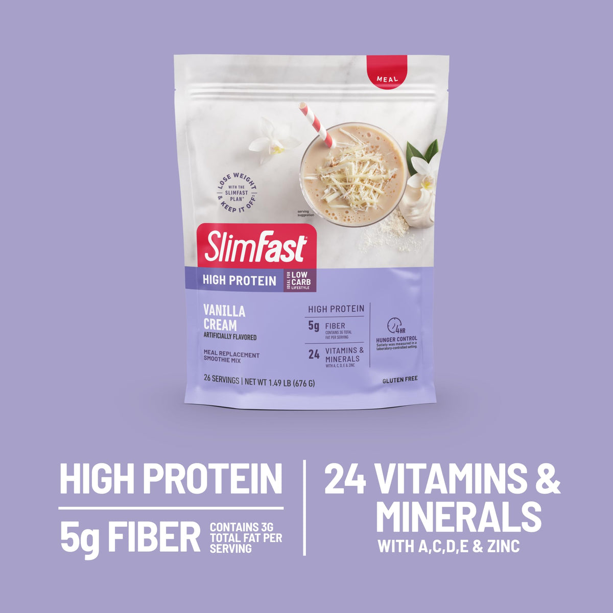 SlimFast High Protein Meal Replacement Powder – Vanilla Cream, 26 Servings, Gluten Free, 1.53 lb