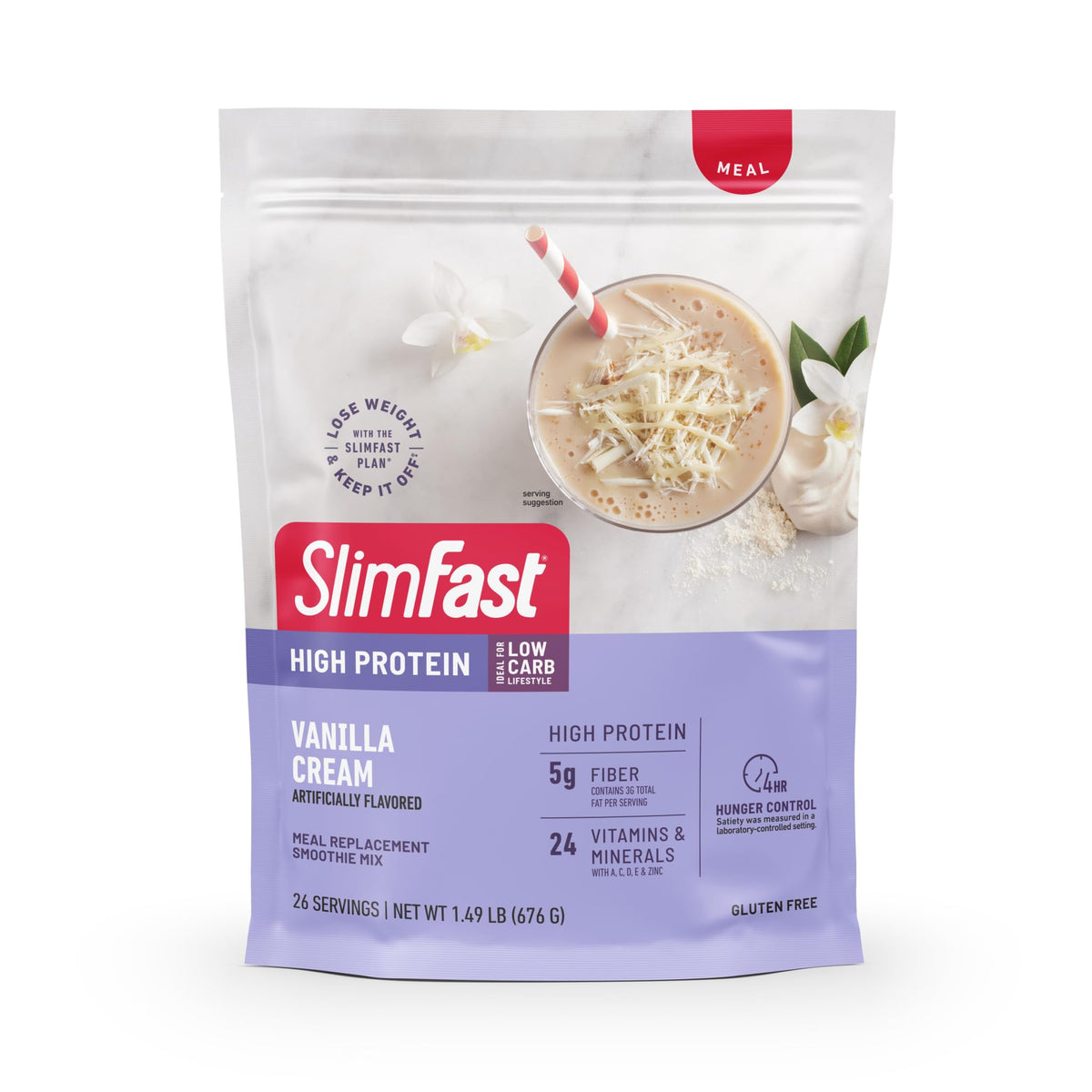 SlimFast High Protein Meal Replacement Powder – Vanilla Cream, 26 Servings, Gluten Free, 1.53 lb