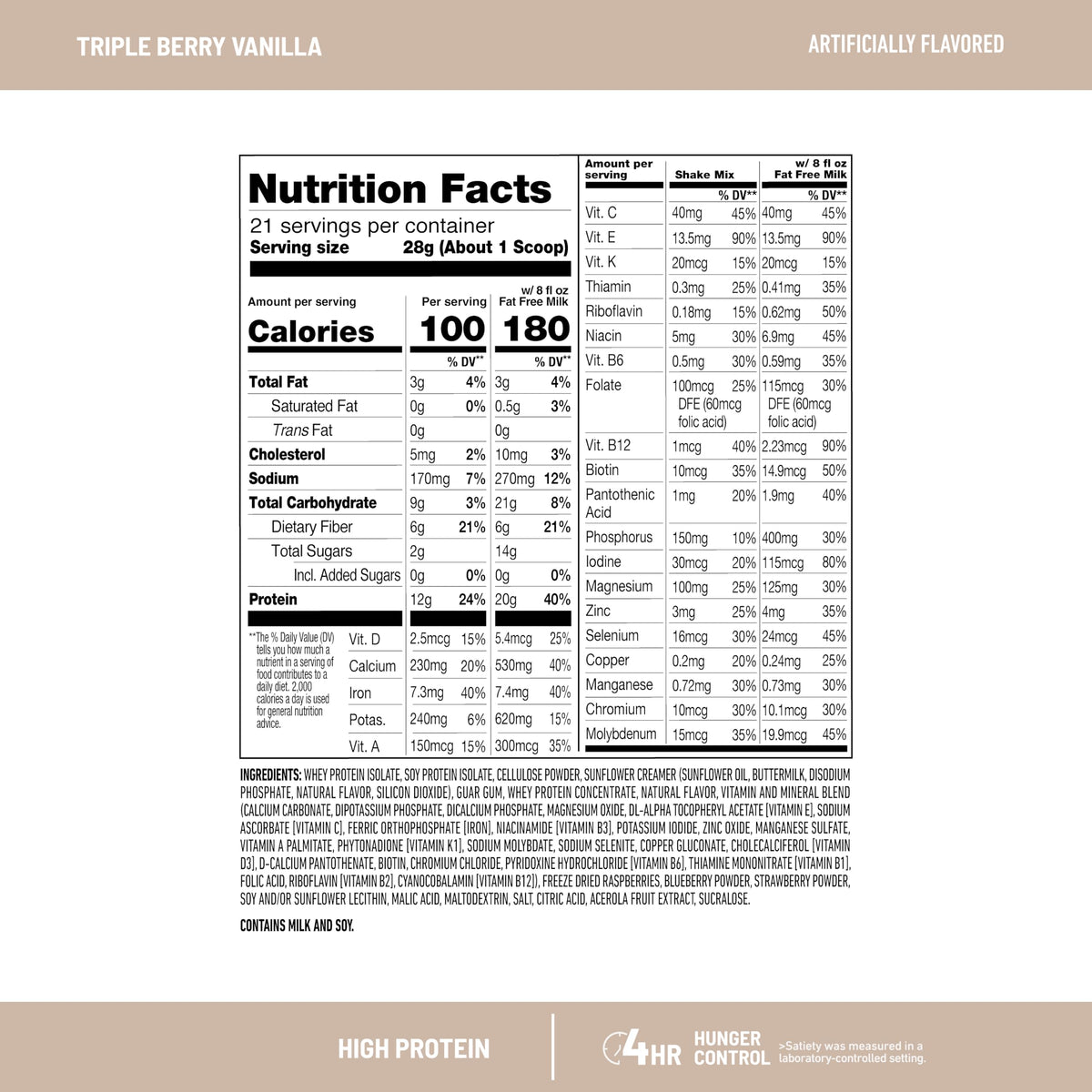 SlimFast High Protein Smoothie Mix Plus Fruit Powder – Triple Berry Vanilla, 21 Servings