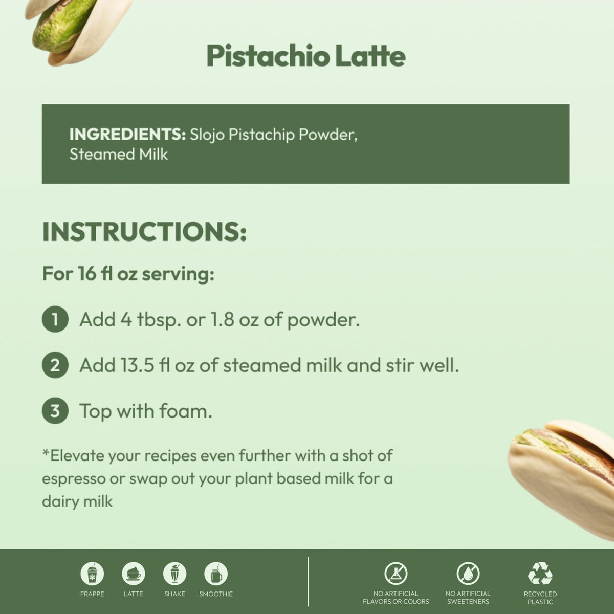 SLO-JO Pistachio White Chocolate Powder | Premium Drink Mix for Hot & Cold Beverages, 2 Lbs