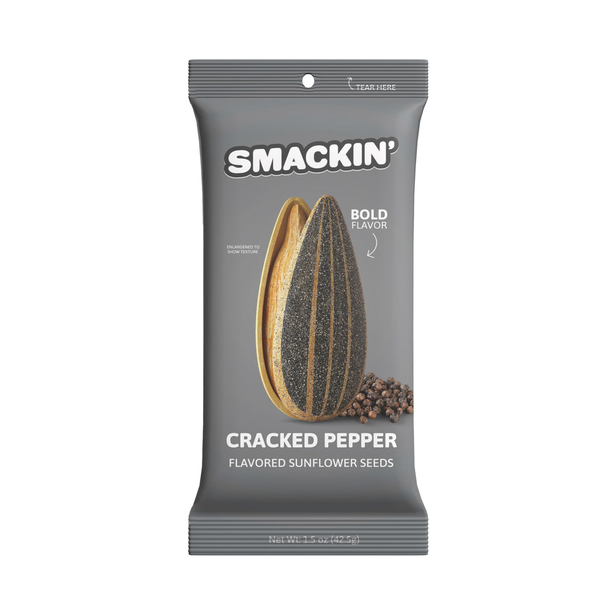SMACKIN' Sunflower Seeds - Cracked Pepper, Roasted Jumbo, Small-Batch, USA Made (1.5oz 6-Pack)