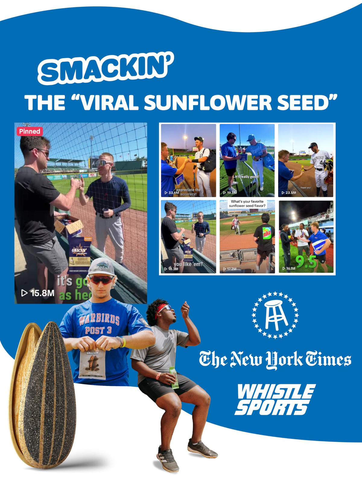 SMACKIN' Sunflower Seeds – No Salty Burn, Jumbo Roasted, 10 Flavor Variety | USA Made 1.5oz Bags