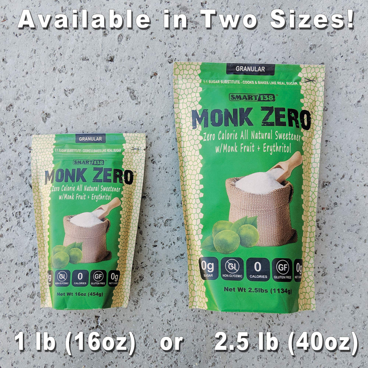 Smart138 Monk Zero Granular Monk Fruit Sweetener – 1:1 Sugar Substitute, Zero Calories, Keto Approved, 40oz