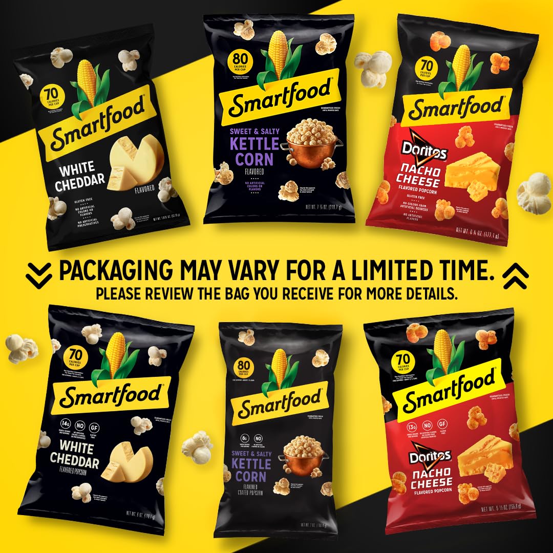 Smartfood Popcorn Variety Pack – 40 Bags (0.5 oz each): White Cheddar, Kettle Corn & Movie Theater Butter