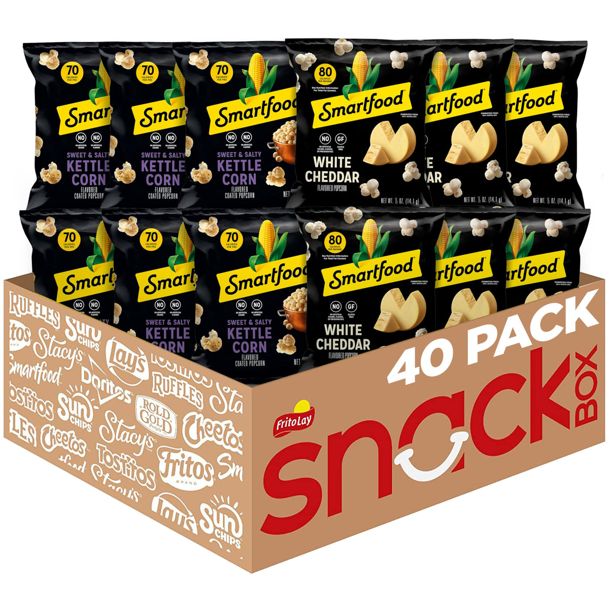Smartfood Popcorn Variety Pack – 40 Bags (0.5 oz each): White Cheddar, Kettle Corn & Movie Theater Butter
