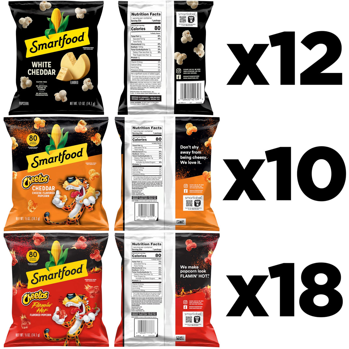 Smartfood Popcorn White Cheddar & Flamin' Hot White Cheddar Variety Pack – 40 x 0.5 oz