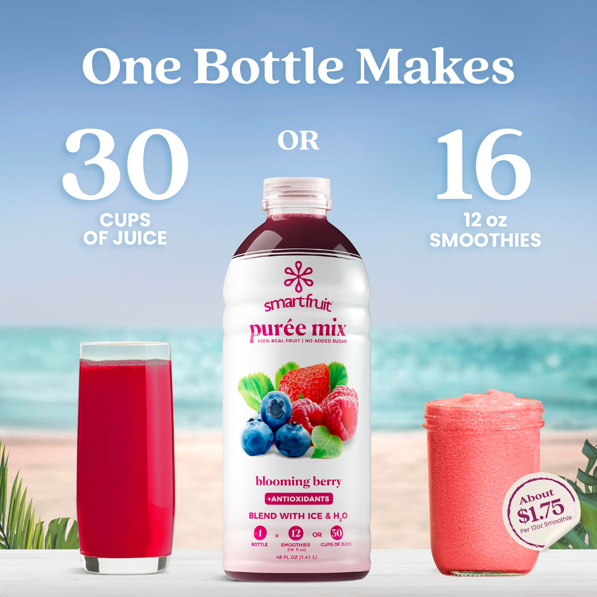 Smartfruit Blooming Berry Purée – Real Fruit Purée with Strawberries, Blueberries & Raspberries (48oz)