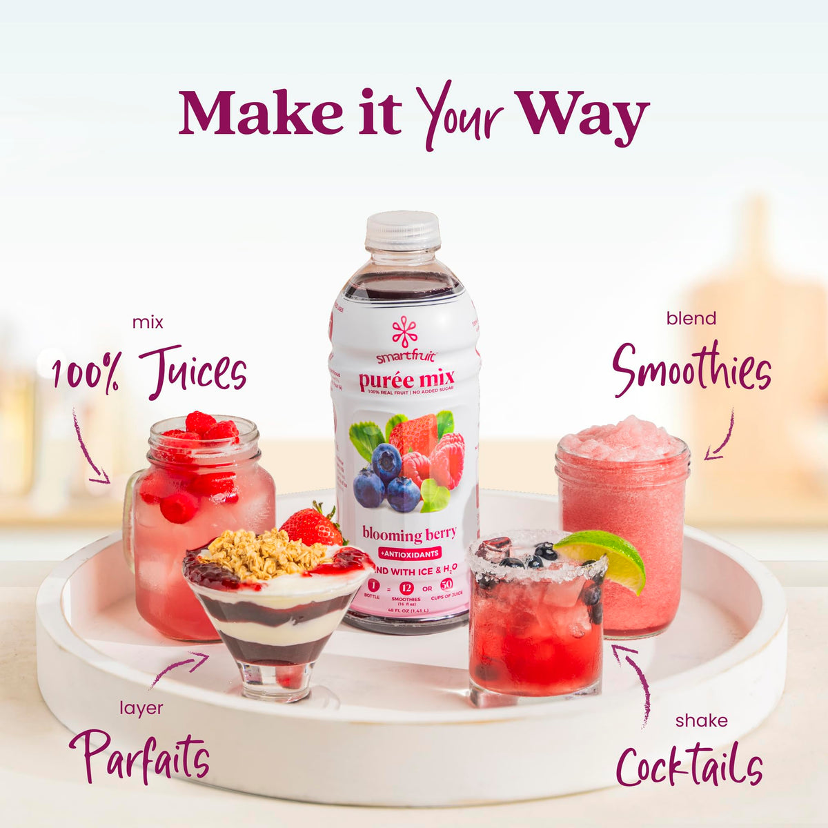 Smartfruit Blooming Berry Purée – Real Fruit Purée with Strawberries, Blueberries & Raspberries (48oz)