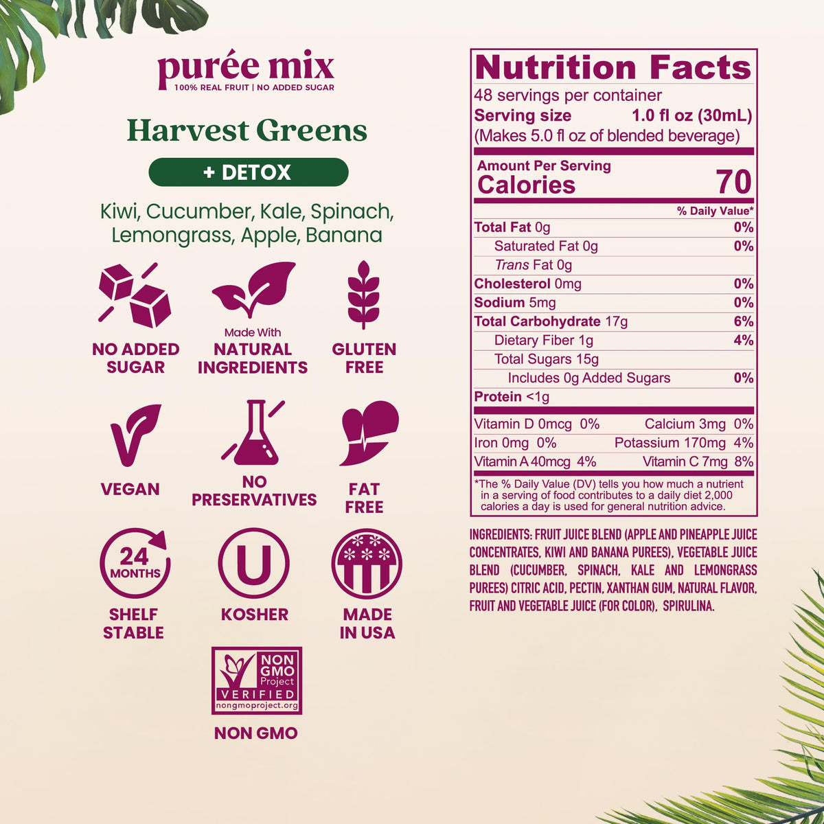 Smartfruit Harvest Greens + Detox – 100% Real Fruit Purée, 48oz