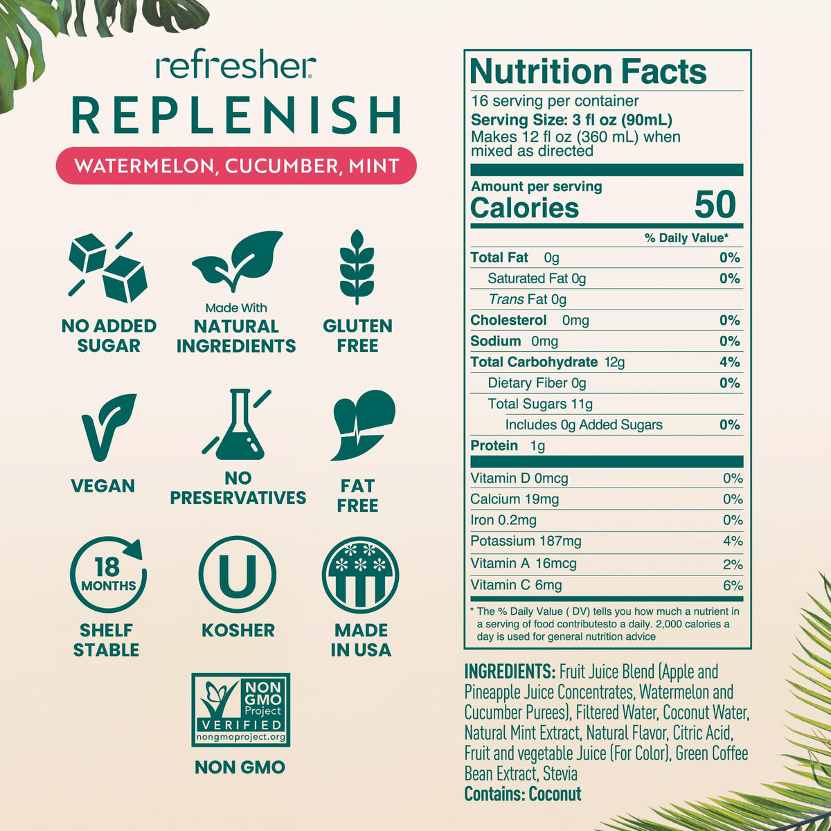 Smartfruit Replenish Refresher – Watermelon, Cucumber, Mint, 48oz Drink Mix