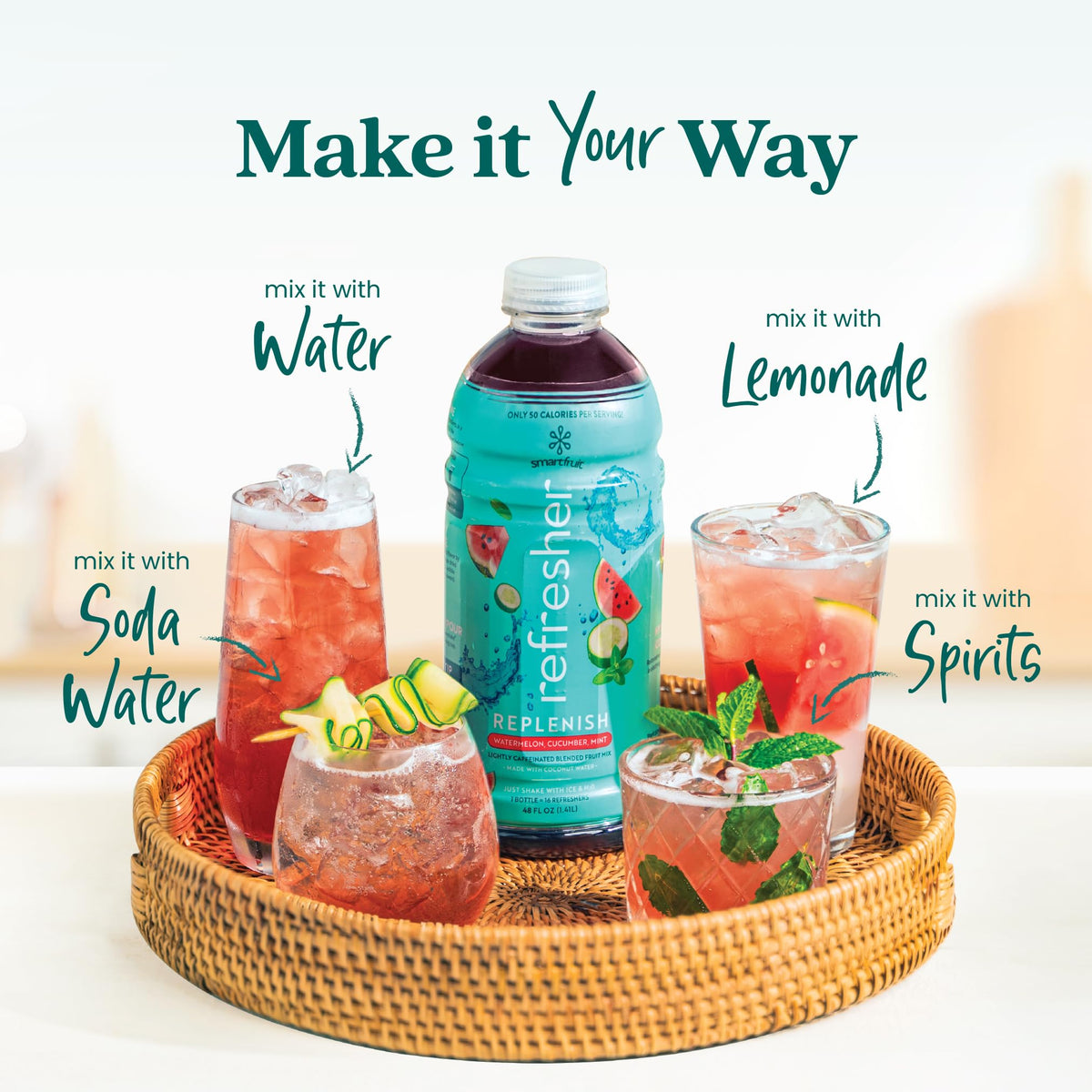Smartfruit Replenish Refresher – Watermelon, Cucumber, Mint, 48oz Drink Mix